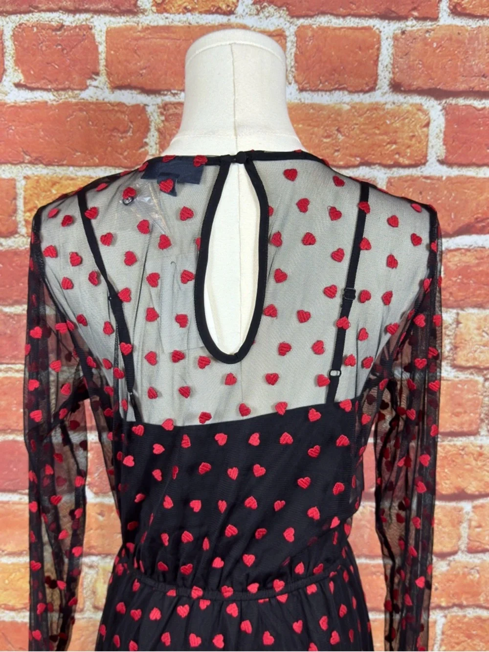 Modcloth Black Dress with Red Heart Pattern Size Small - Picture 5 of 15